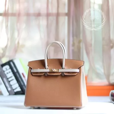 c37 gold & c10 bi-color craie epsom birkin 25 Brush gold hardware