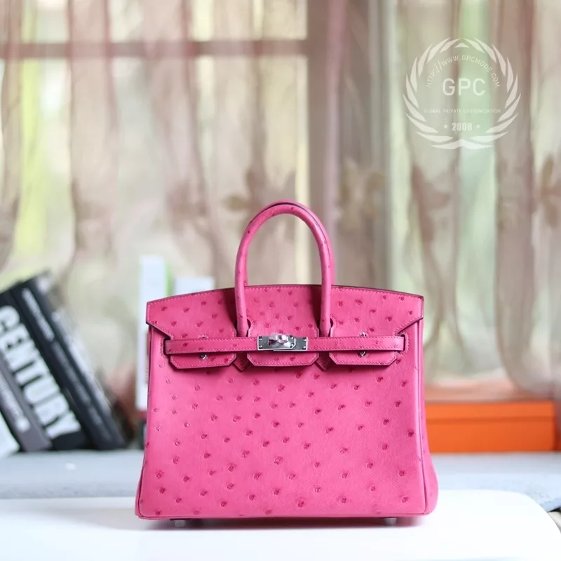 E5 rose tyrien Ostrich birkin 25cm PHW