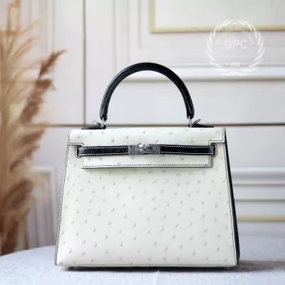 c10 craie and nior black ostrich kelly 25  phw