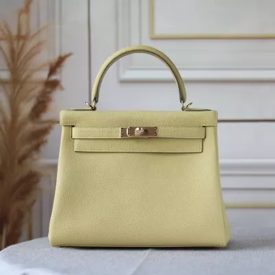 kelly 28 retoune 1Z jaune poussin togo Rose gold hardware