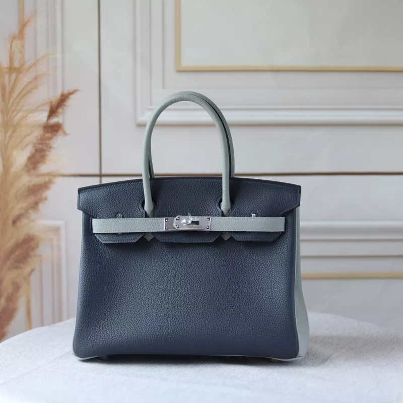Bi-color 2z blue nuit /4z gris mouette togo birkin 30 PHW