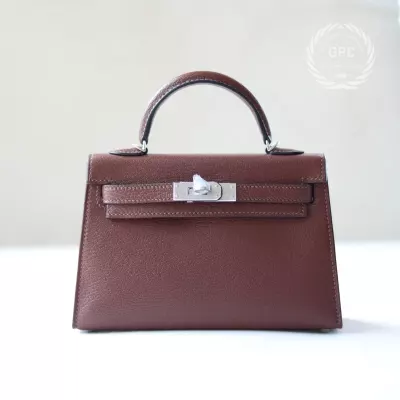 41 Havane cherve leather mini kelly II with PHW
