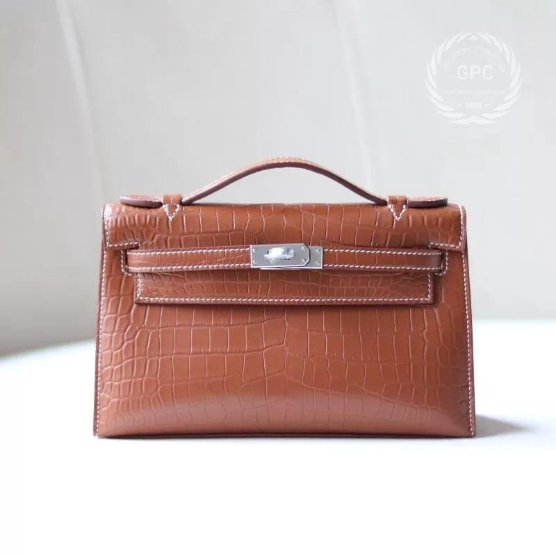 C37 GOLD aligator crocodile kelly pochette with PHW