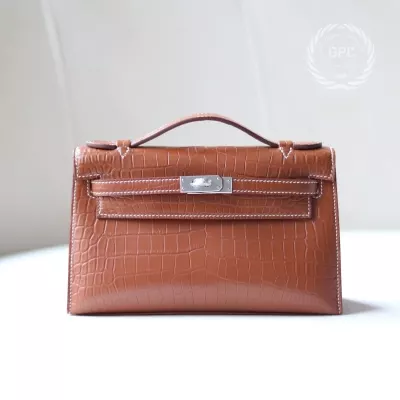C37 GOLD aligator crocodile kelly pochette with PHW