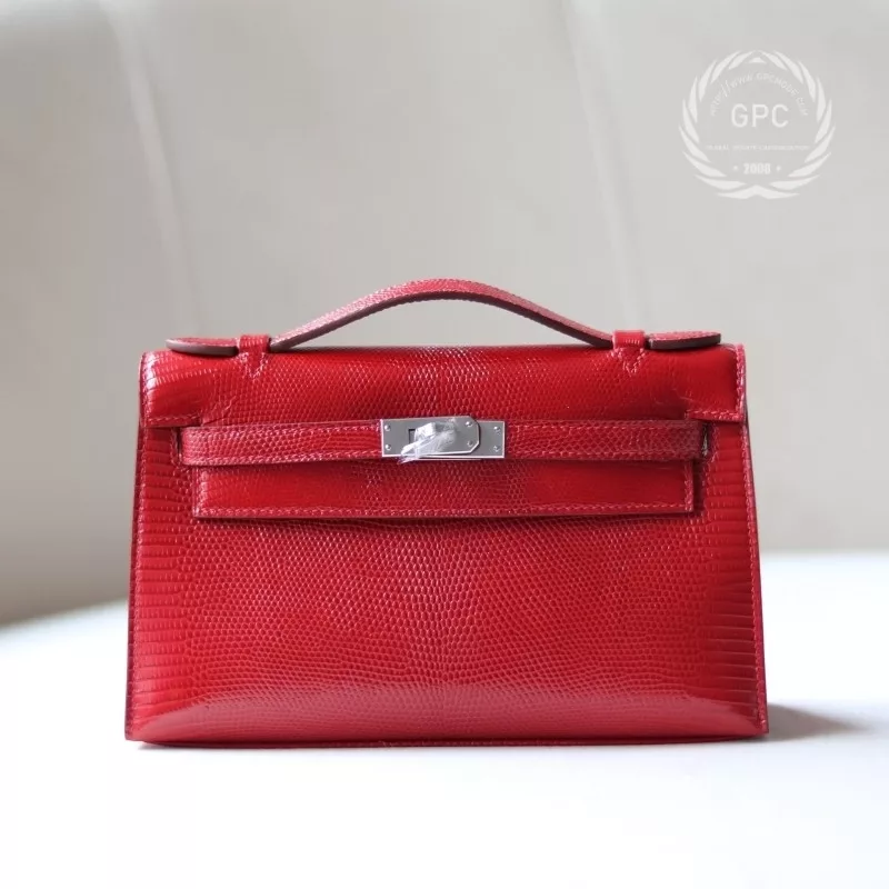 Q5 rouge casaque lizard kelly pochette with Phw