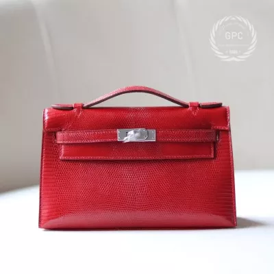 Q5 rouge casaque lizard kelly pochette with Phw