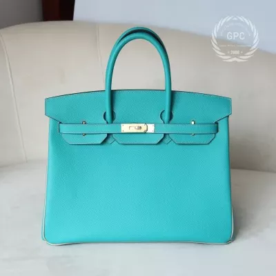7F BIeu Paon & Gris TourtereIIe epsom birkin 35 with GHW