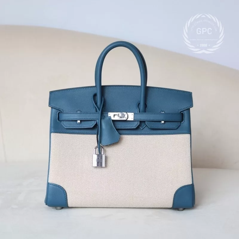 BIeu RoyaI Swift and Toile Birkin 25 Palladium Hardware
