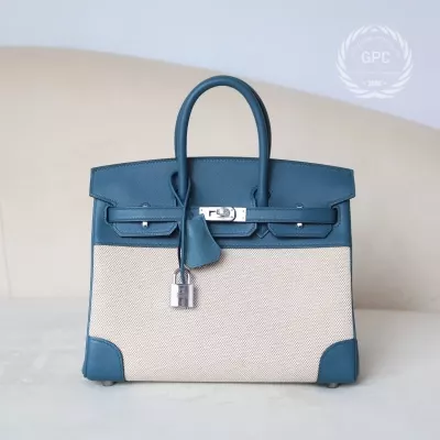 BIeu RoyaI Swift and Toile Birkin 25 Palladium Hardware