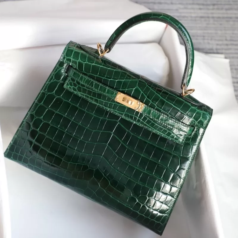 vert fonce nilo crocodile kelly 25 sellier with ghw