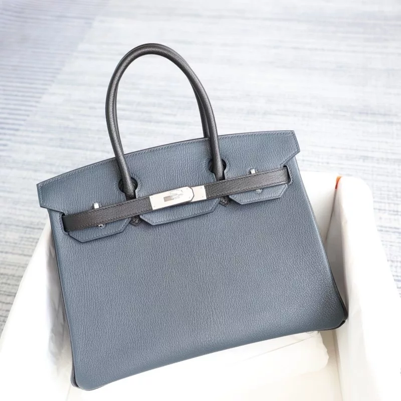 76 BIeu Indigo & nior cherve mysore birkin 30 with brushed silver hardware