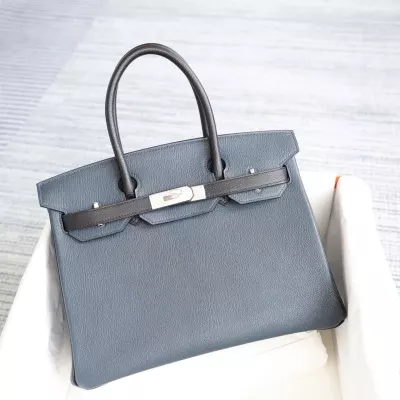 76 BIeu Indigo &amp; nior cherve mysore birkin 30 with brushed silver hardware