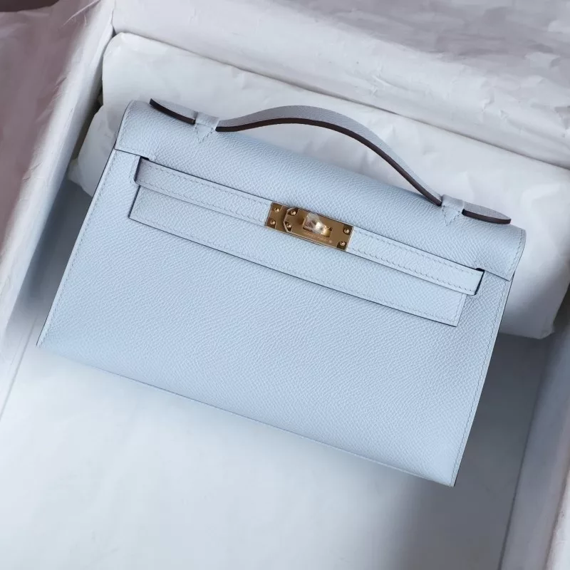 T0 Blue brume epsom kelly pochette with ghw