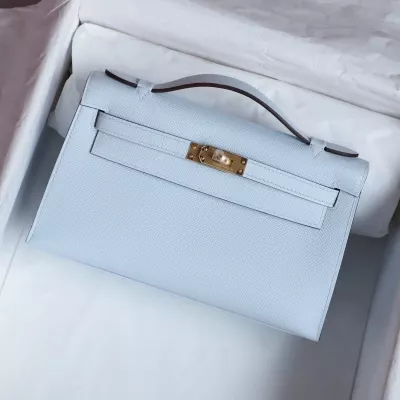T0 Blue brume epsom kelly pochette with ghw
