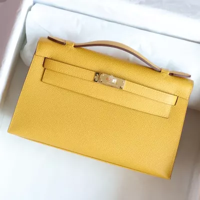 9D Jaune Amber epsom kelly pochette with ghw