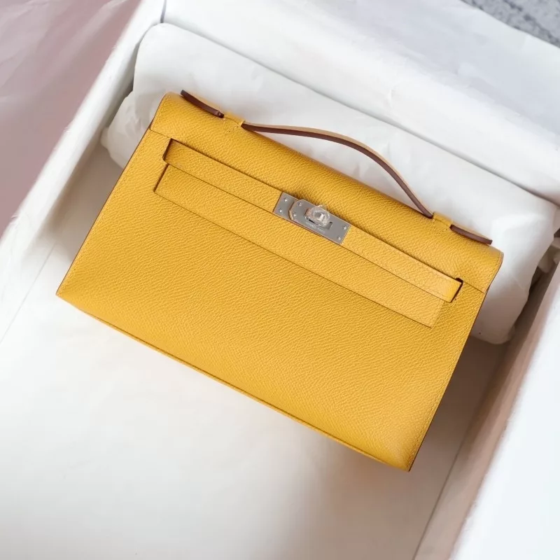 9D Jaune Amber epsom kelly pochette with phw