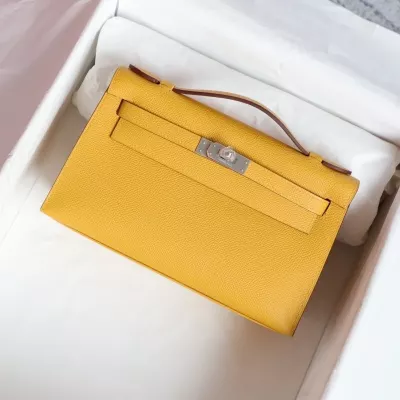 9D Jaune Amber epsom kelly pochette with phw