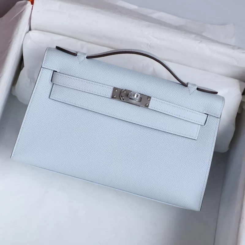 T0 Blue brume epsom kelly pochette with phw