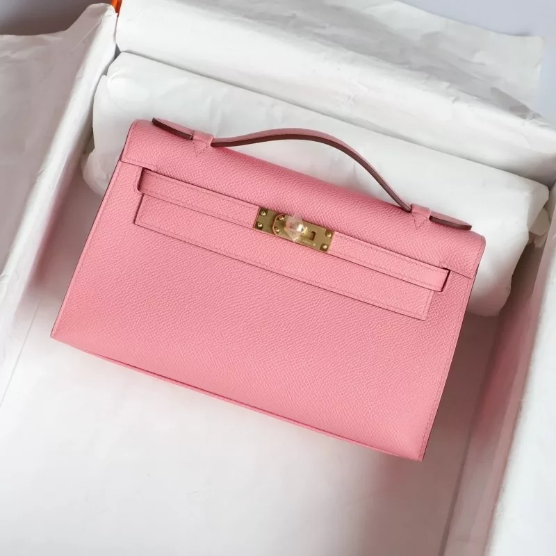 1Q Rose Confetti epsom kelly pochette with ghw
