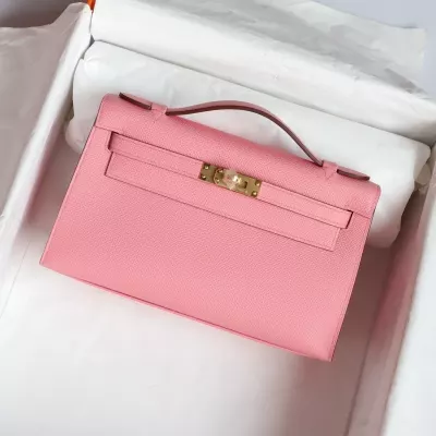 1Q Rose Confetti epsom kelly pochette with ghw