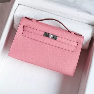 1Q Rose Confetti epsom kelly pochette with phw
