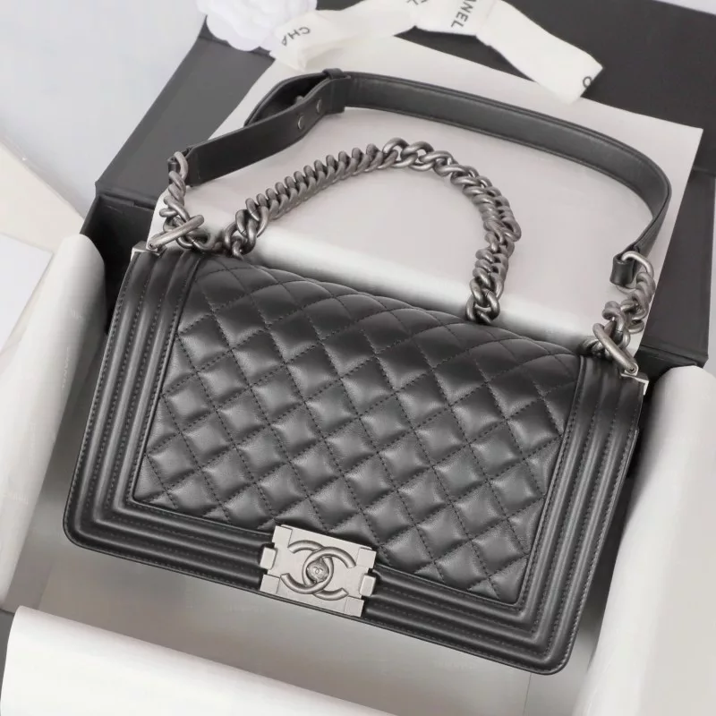 CHANEL Medium Boy Flap Leather Shoulder Bag Black