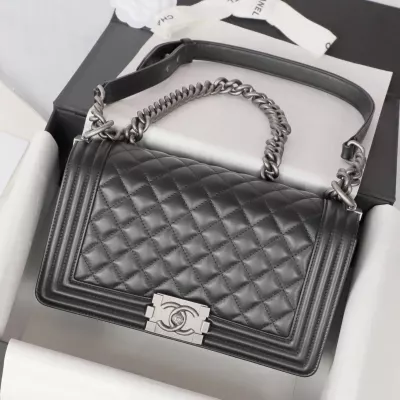 CHANEL Medium Boy Flap Leather Shoulder Bag Black