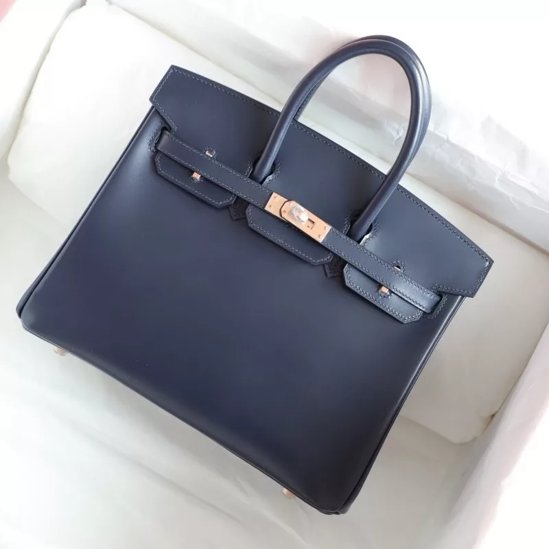 73 Bleu saphir box calf birkin 25 with rose gold hardware