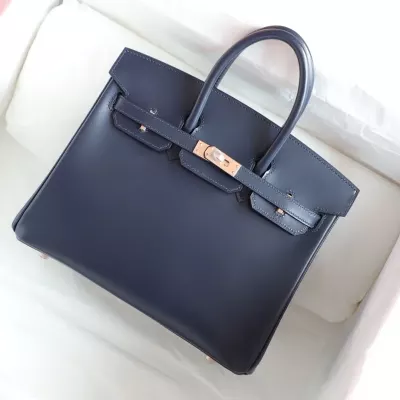 73 Bleu saphir box calf birkin 25 with rose gold hardware