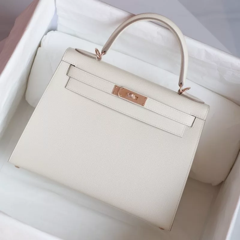 C10 Craie epsom kelly 28 sellier with rose gold hardware
