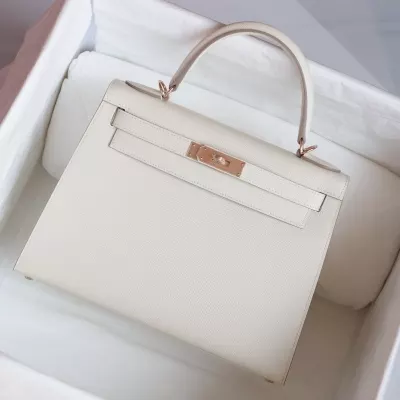 C10 Craie epsom kelly 28 sellier with rose gold hardware