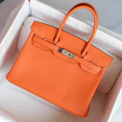 93 Orange clemence and gold interior birkin 30 with phw