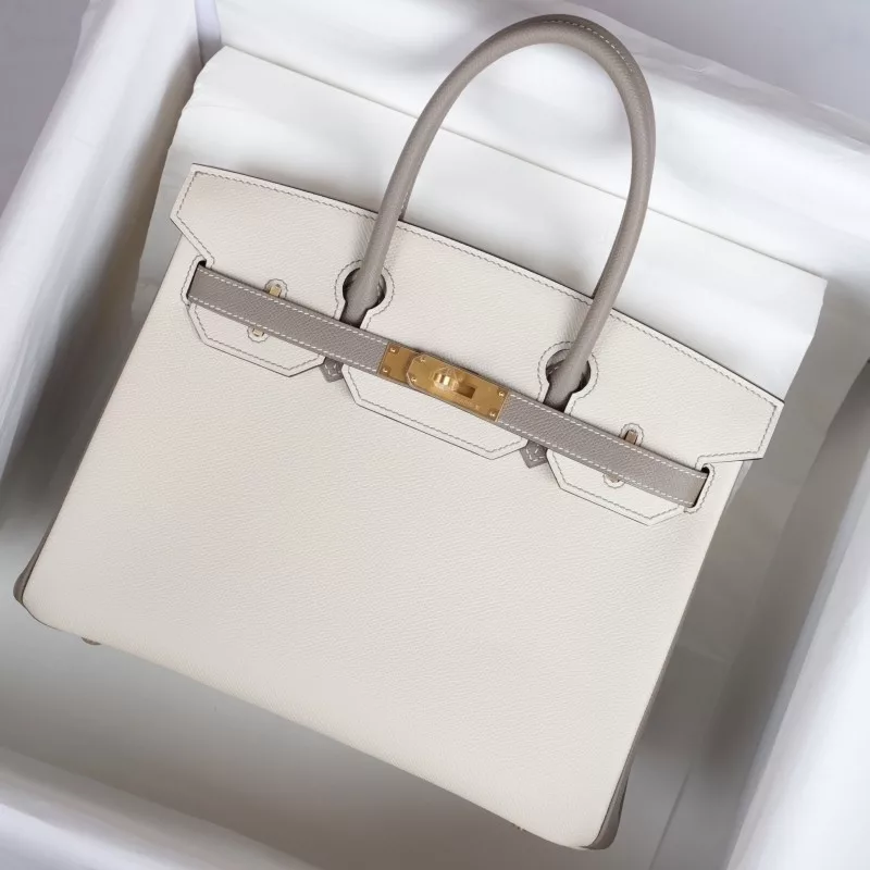 C10 Craie and m8 gris asphalte epsom birkin 30 with brushed gold hardware