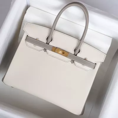 C10 Craie and m8 gris asphalte epsom birkin 30 with brushed gold hardware
