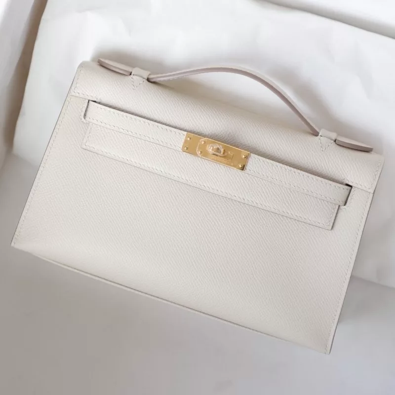 C10 Craie Epsom And Amber Interior Kelly Pochette With Ghw