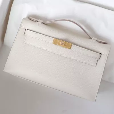 C10 Craie Epsom And Amber Interior Kelly Pochette With Ghw