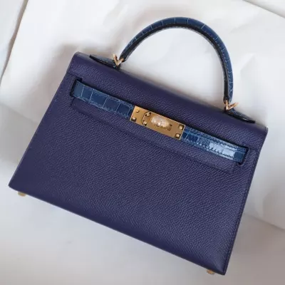 blue sapphire epsom and Mykonos aligator kelly mini touch with ghw