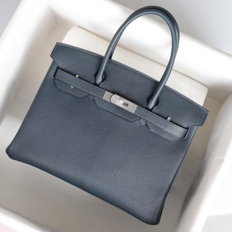76 BIeu Indigo cherve mysore and mexico interior birkin 30 with brushed silver hardware