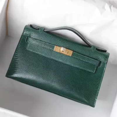 67 Vert Fonce lizard kelly pochette with ghw