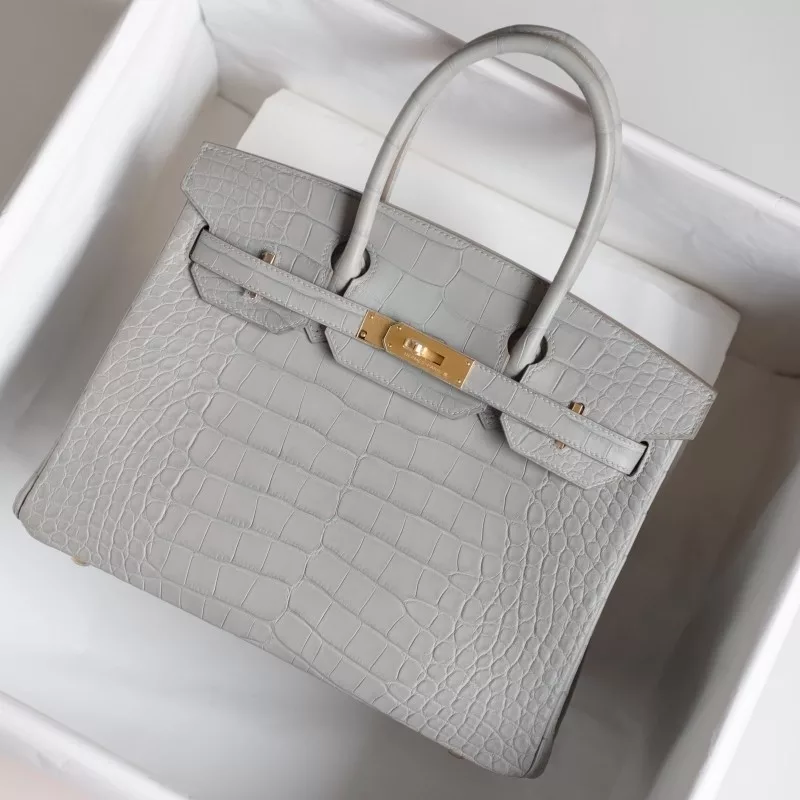 c80 gris pearl aligator matte crocodile birkin 30 with ghw