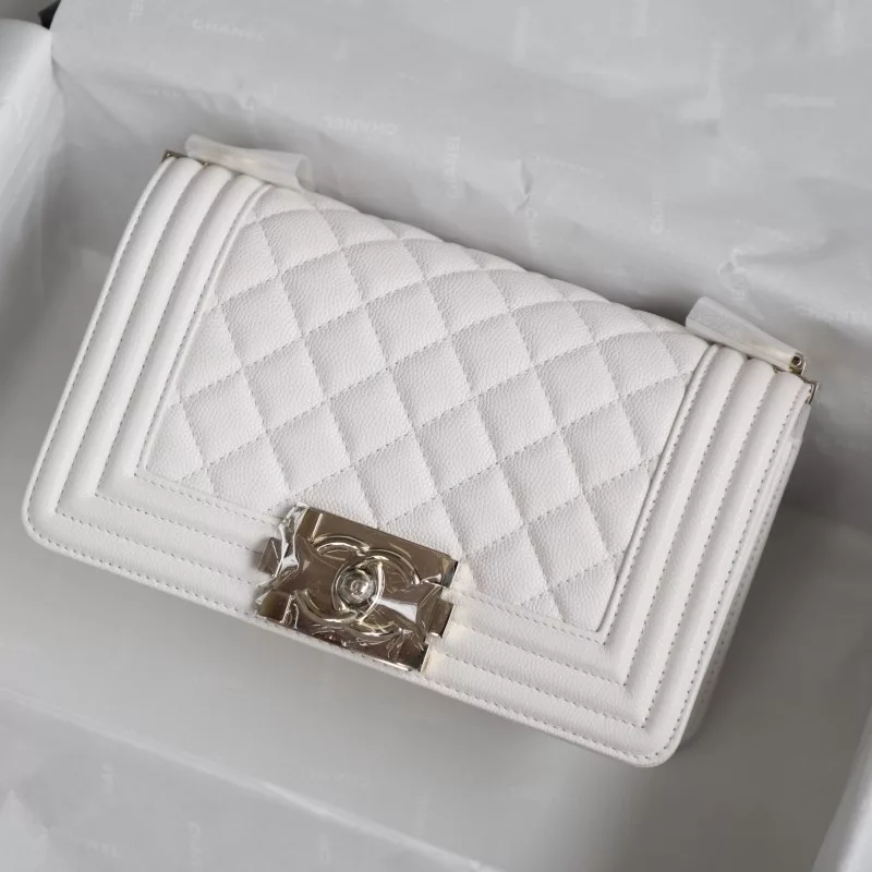 white leboy 12*20*8.5cm chanel handbag with light gold hardware