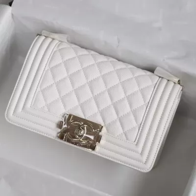 white leboy 12*20*8.5cm chanel handbag with light gold hardware