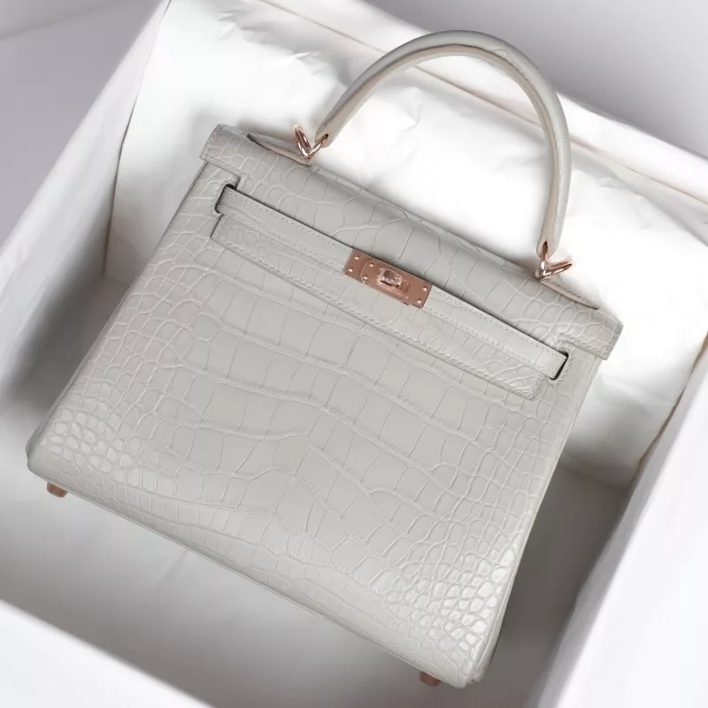 c80 gris pearl matte aliagtor crocodile kelly 25 with rose gold hardware