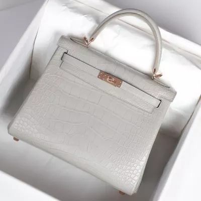 c80 gris pearl matte aliagtor crocodile kelly 25 with rose gold hardware