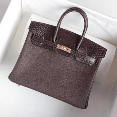 46 Ebene togo and matte aligator birkin 25 touch with rose gold hardware