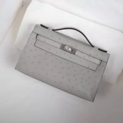 8U BIue GIacier Ostrich Kelly Pochette With Phw
