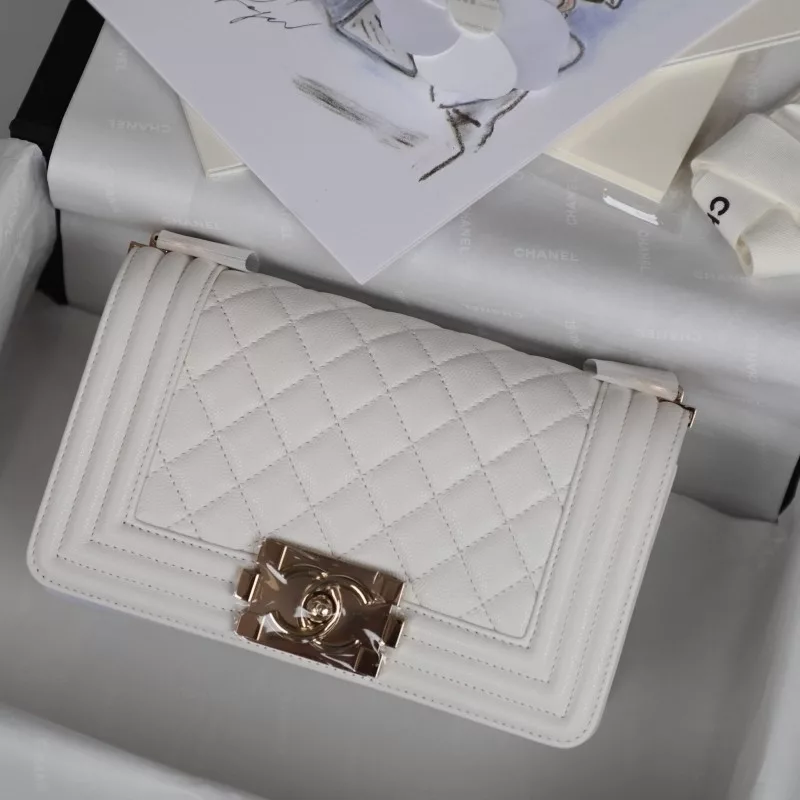 White Leboy 12*20*8.5cm Chanel Handbag With Light Gold Hardware