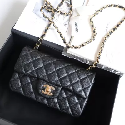 black caviar leather rectangular Chanel mini cf 20x12x6