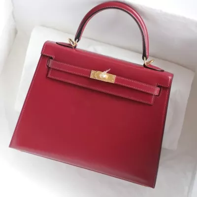 57 Bordeaux box calf kelly 25 sellier with  gold hardware