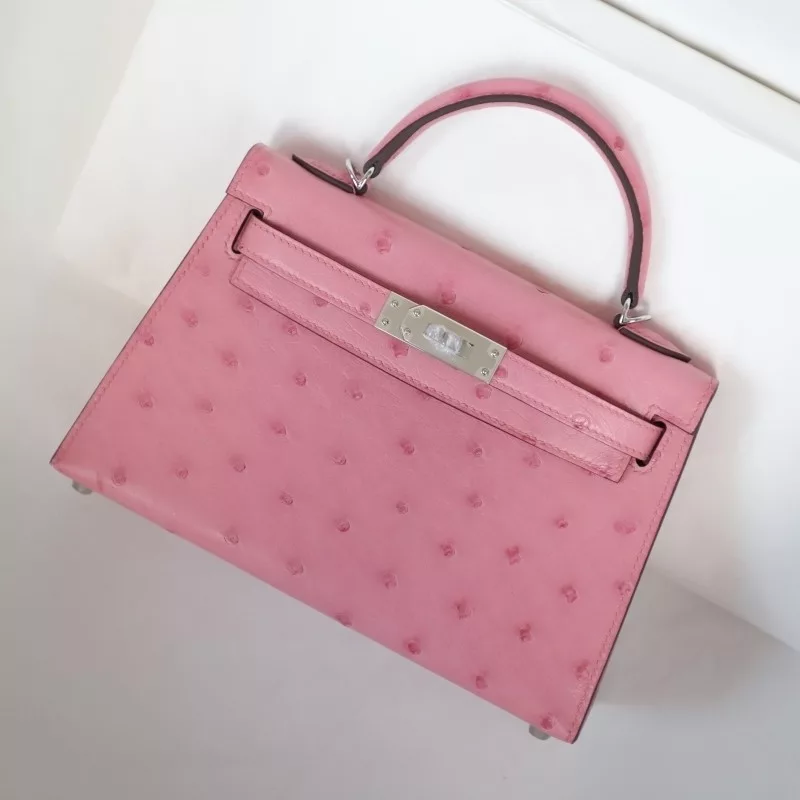 bubblegum pink 5p ostrich kelly mini II with phw